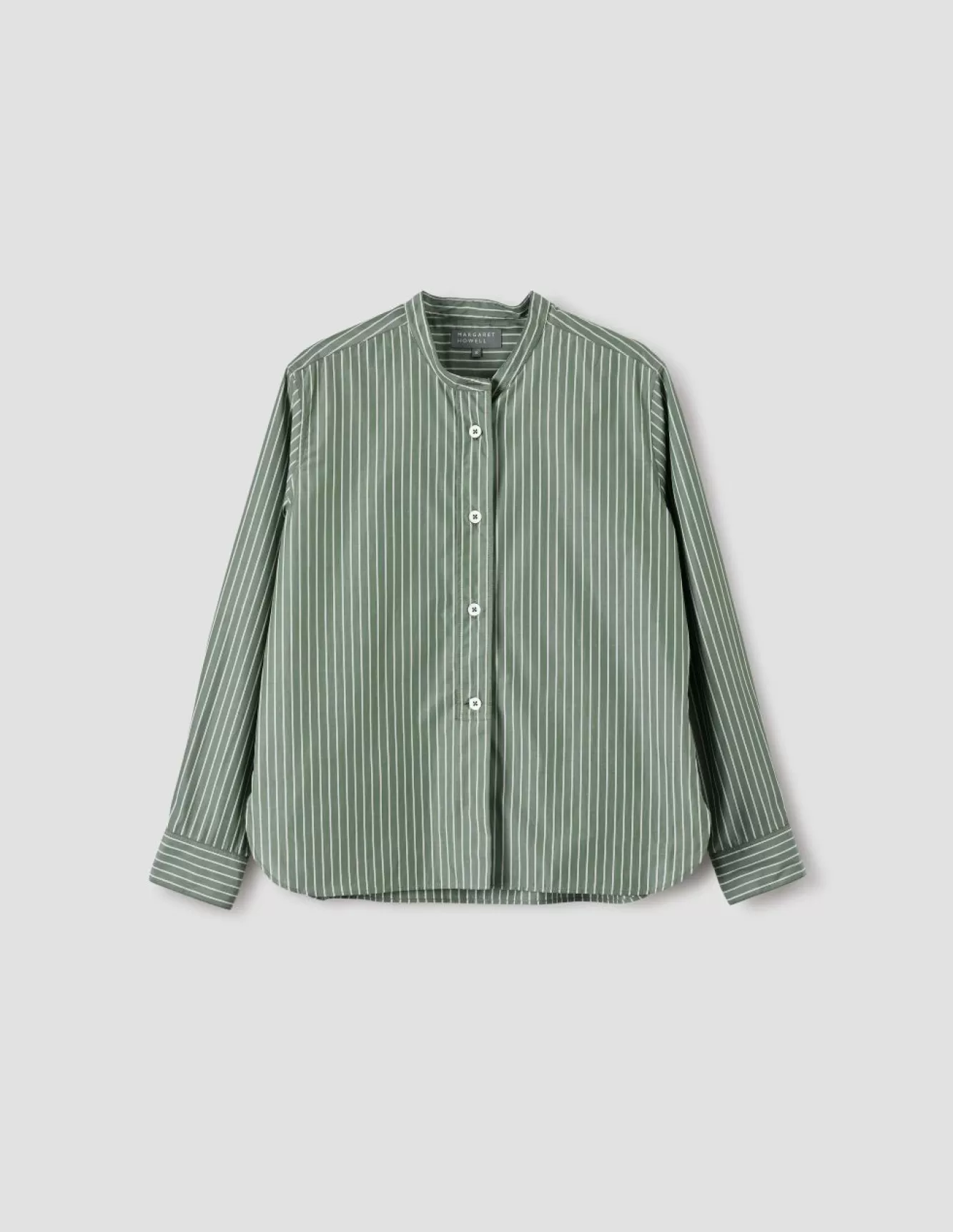 Margaret Howell BUTTON THROUGH COLLARLESS SHIRT Green Best Sale