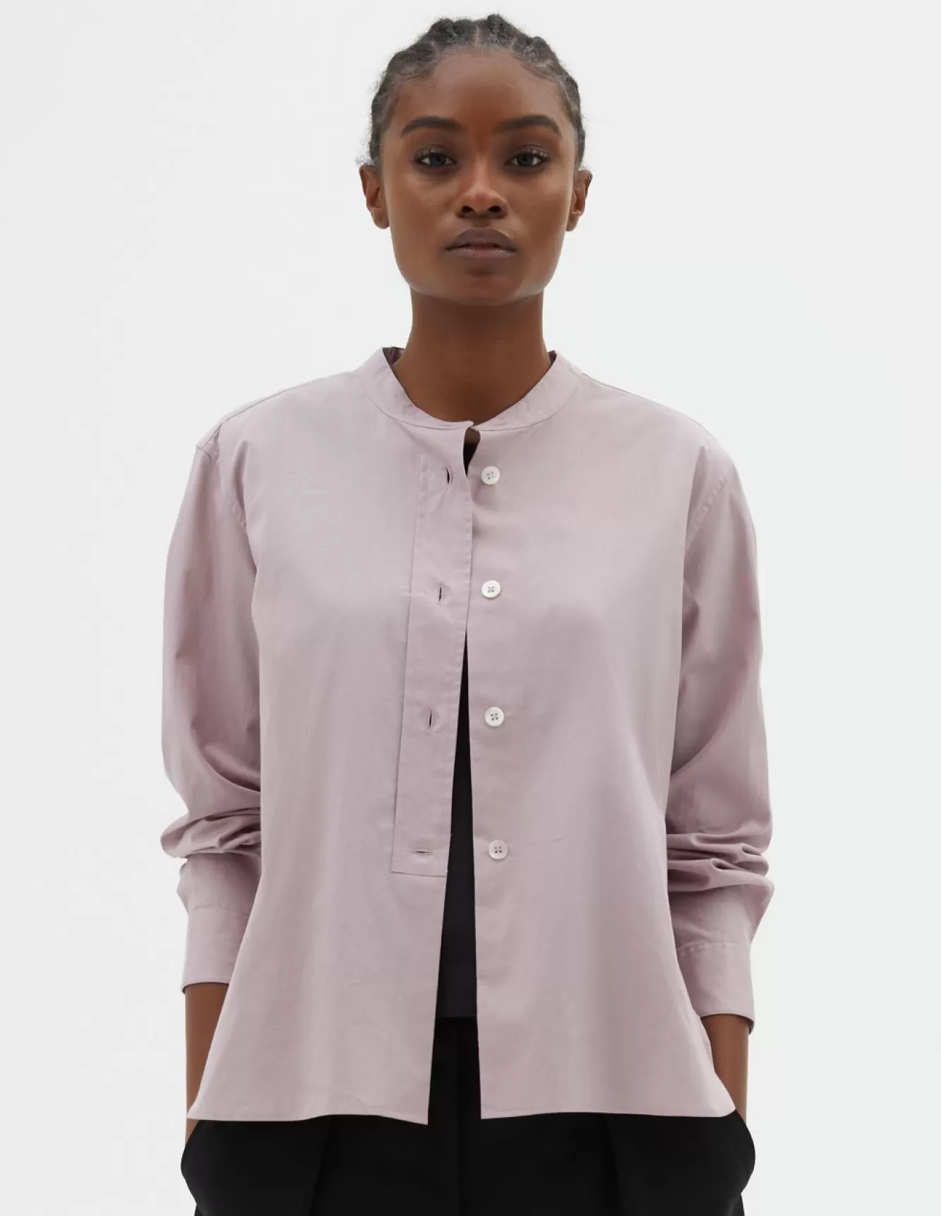 Margaret Howell BUTTON THROUGH COLLARLESS SHIRT Dusty Pink Discount