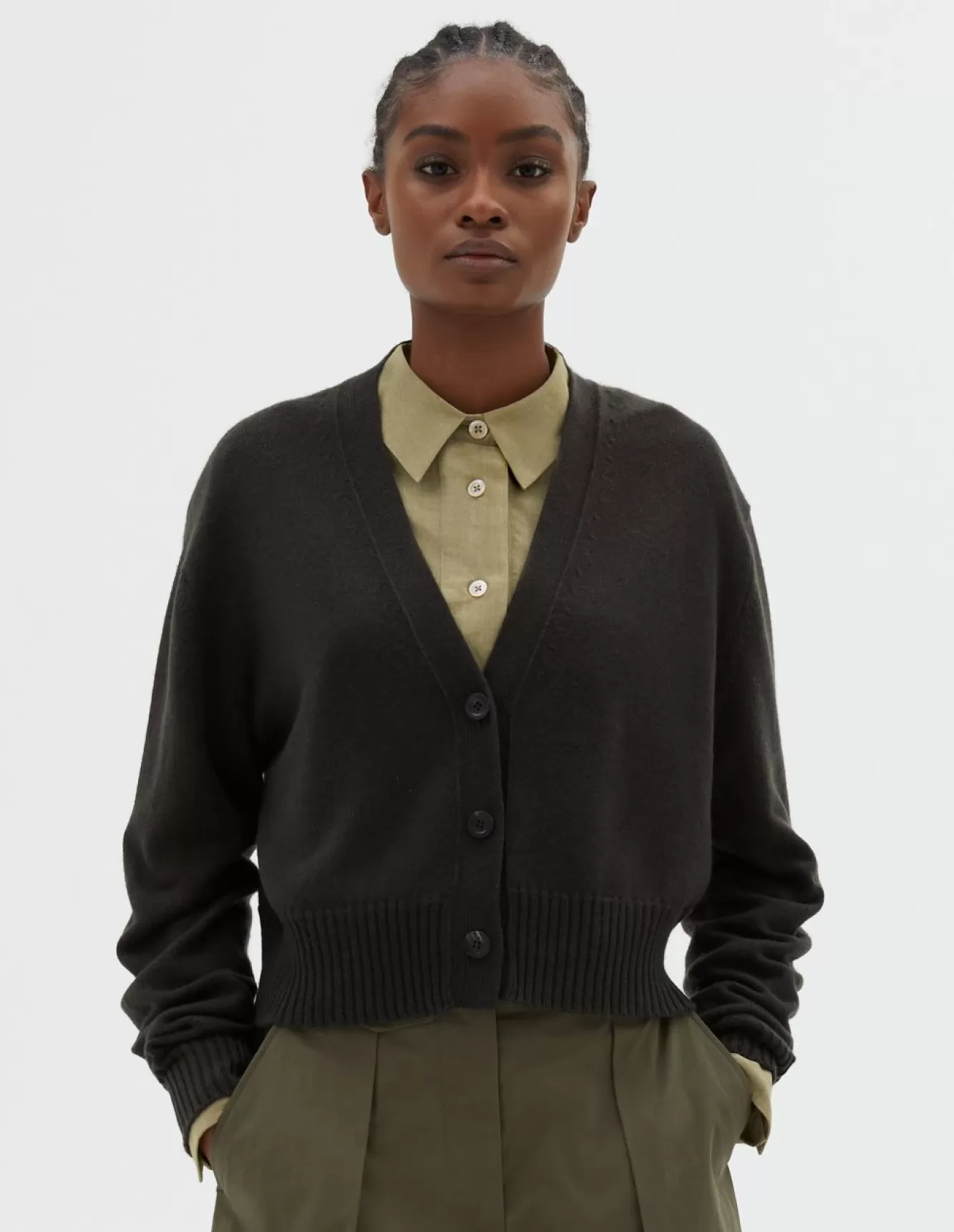 Margaret Howell CROPPED V NECK CARDIGAN Assam Best Sale