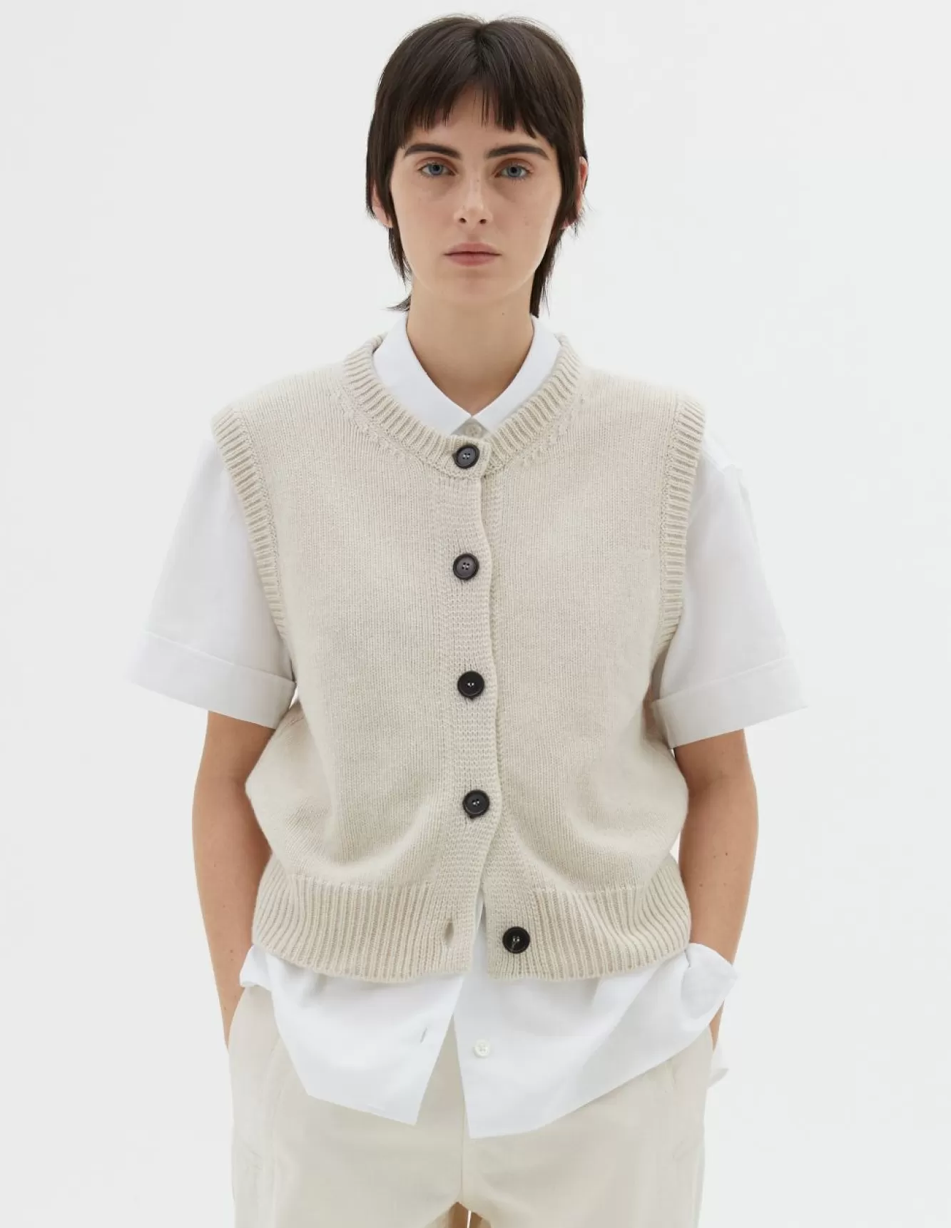 Margaret Howell KNITTED GILET Almond Fashion