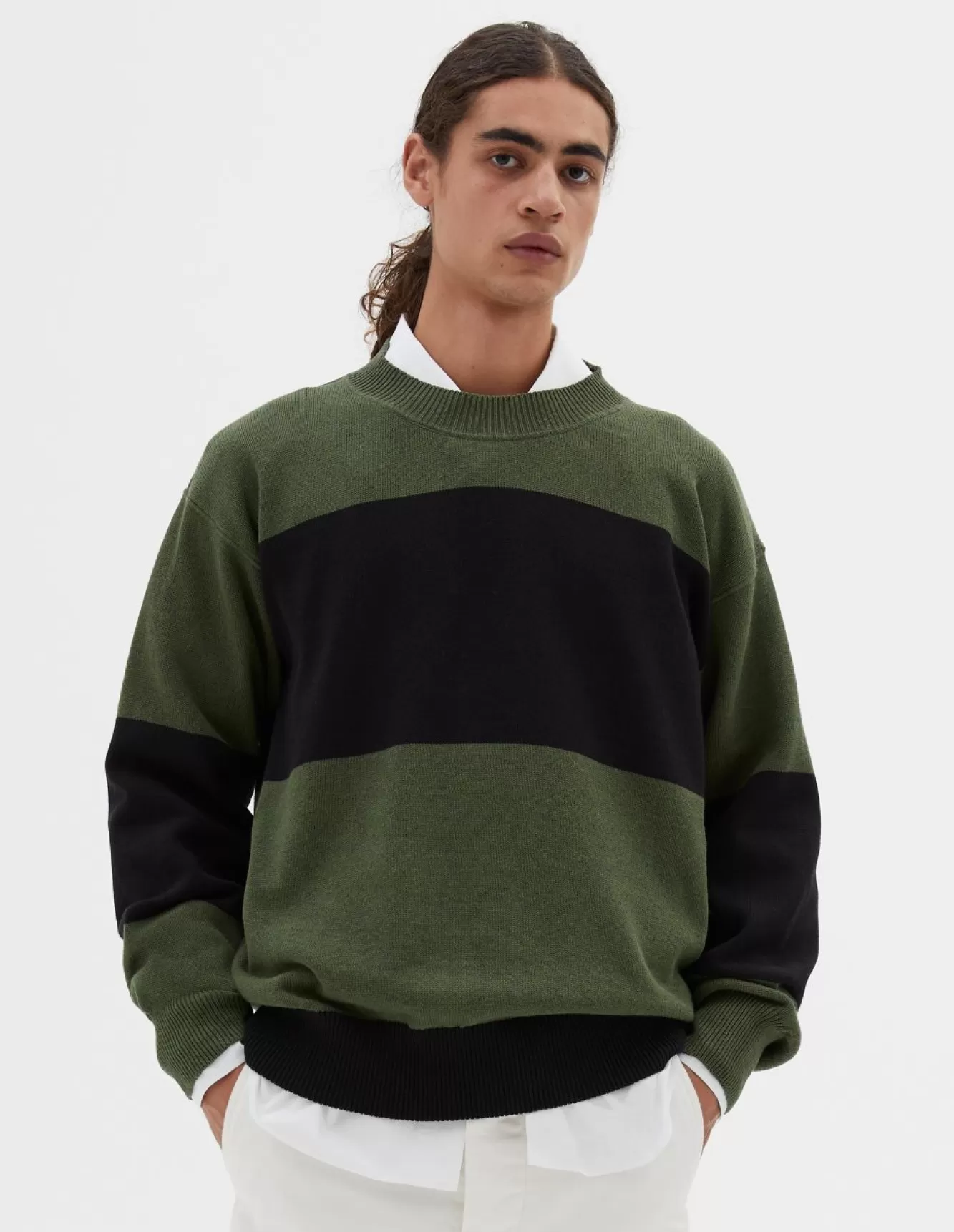 Margaret Howell MHL. BLOCK STRIPE JUMPER GreenBlack Store