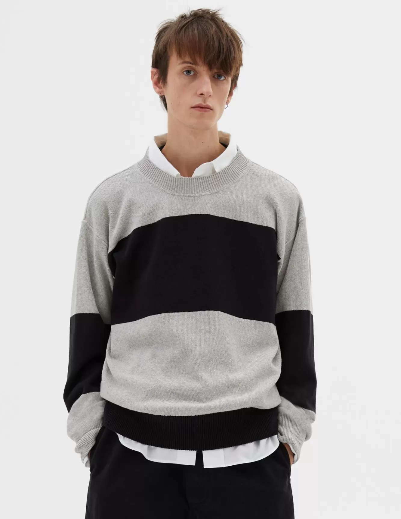 Margaret Howell MHL. BLOCK STRIPE JUMPER GreyBlack Sale