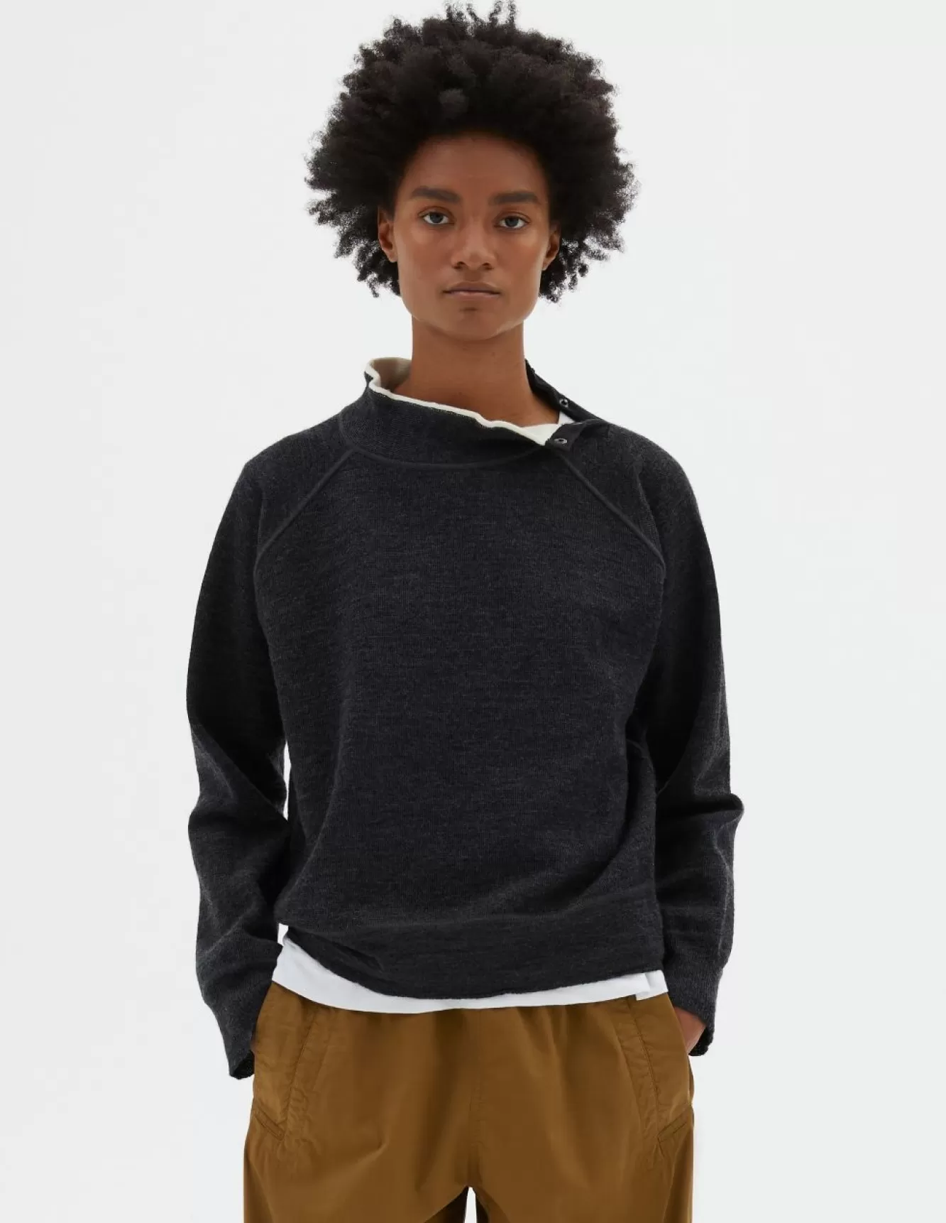 Margaret Howell MHL. BUTTON NECK SWEATSHIRT Charcoal Sale