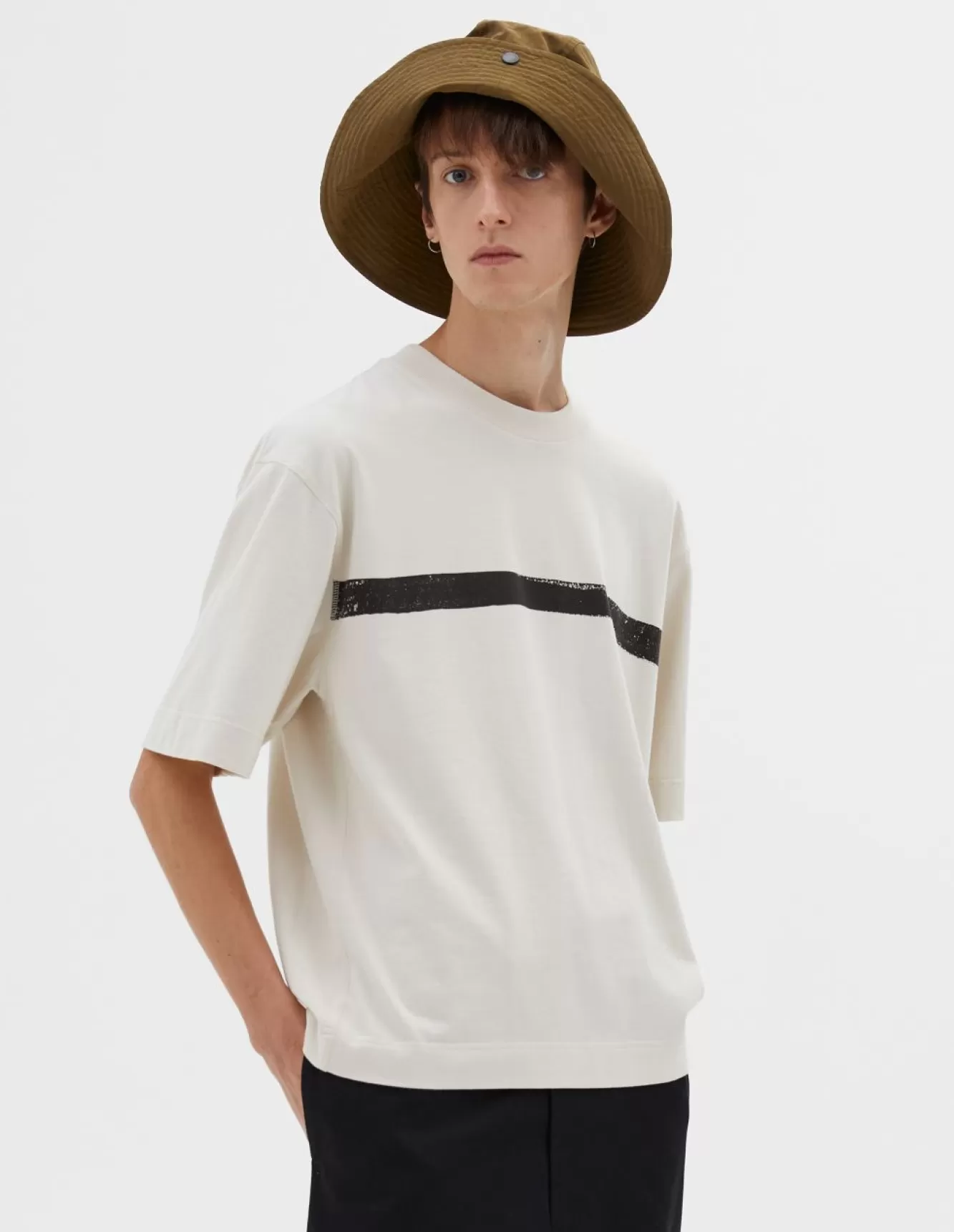 Margaret Howell MHL. PAINTED STRIPE T SHIRT Off White Sale