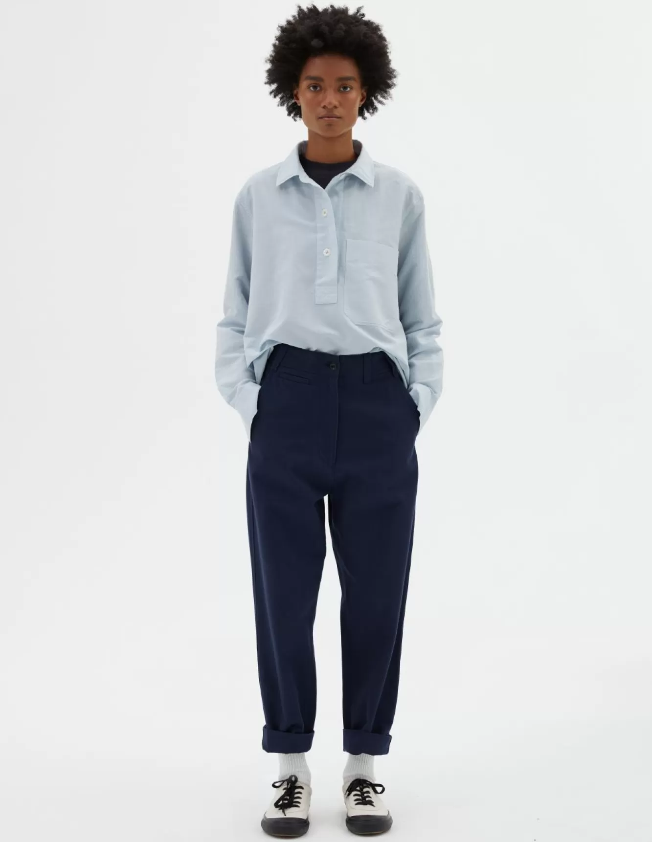 Margaret Howell MHL. TAB WAIST TAPERED TROUSER Indigo Best Sale