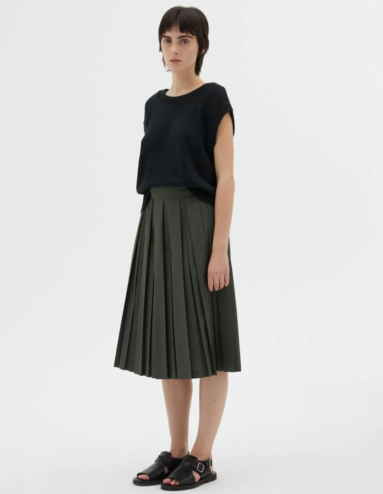 Margaret Howell MODERN PLEAT SKIRT FADED GREEN Outlet