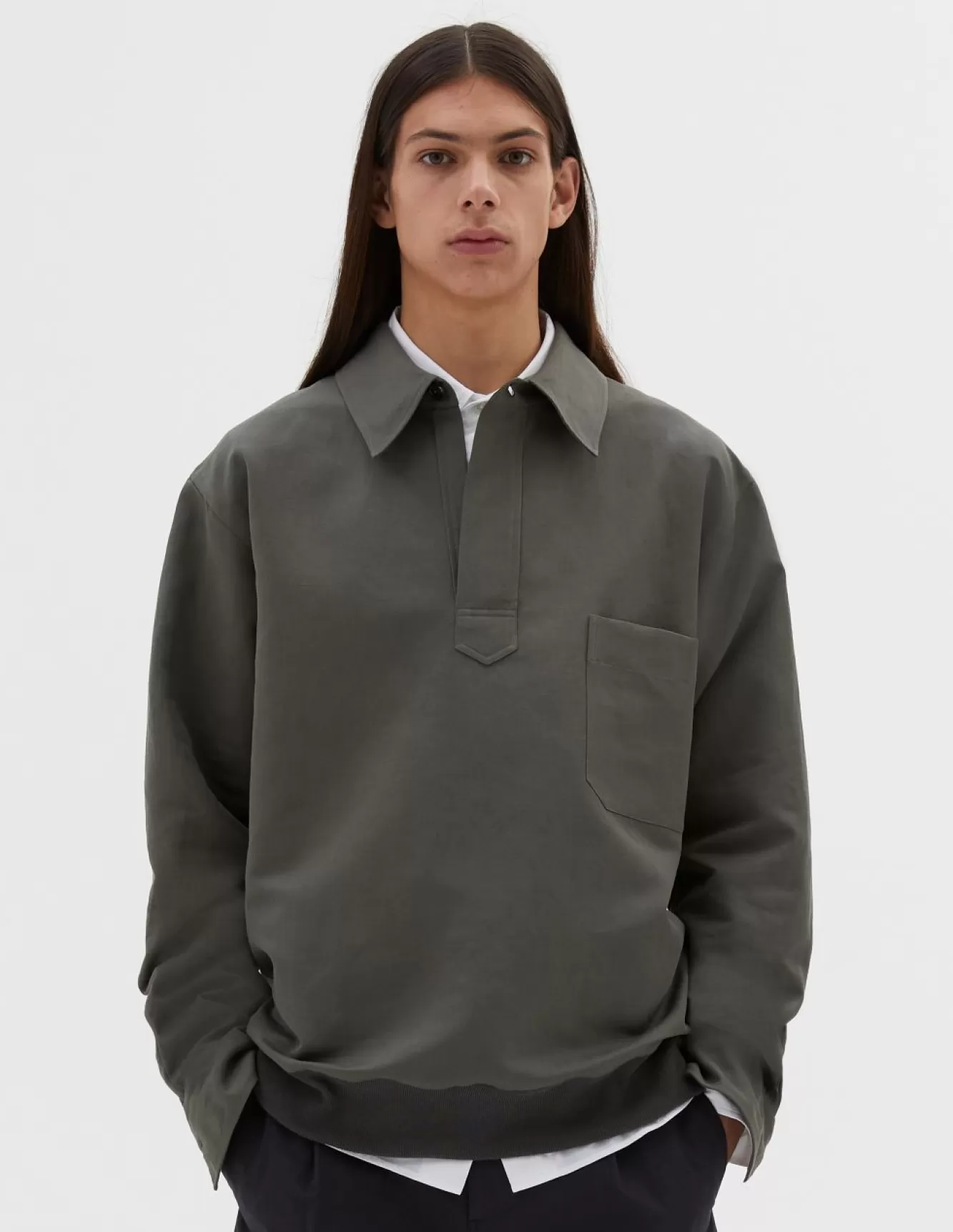 Margaret Howell PULL OVER SHIRT Grey Green Best