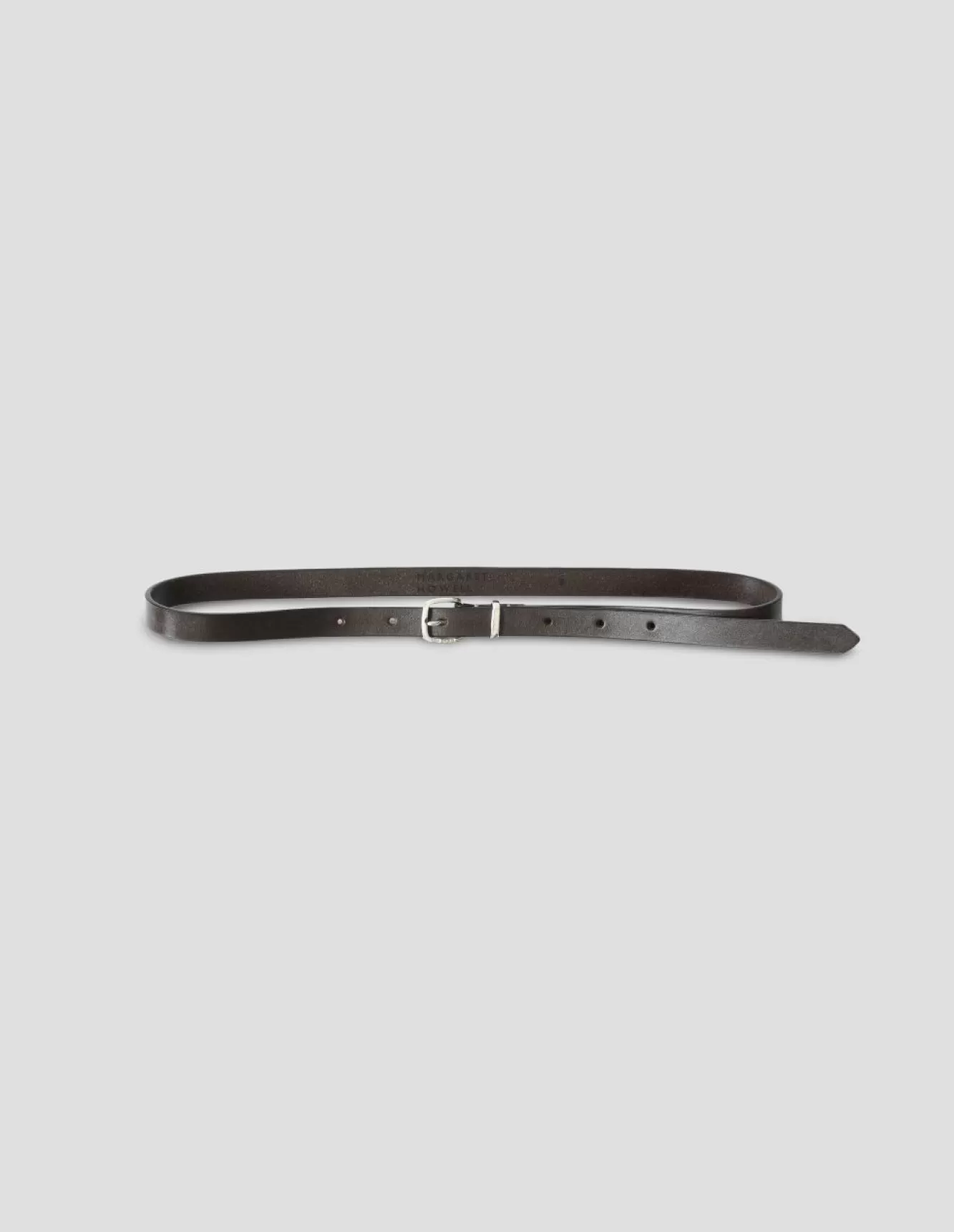 Margaret Howell SLIM SILVER BUCKLE BELT Dark Brown Best