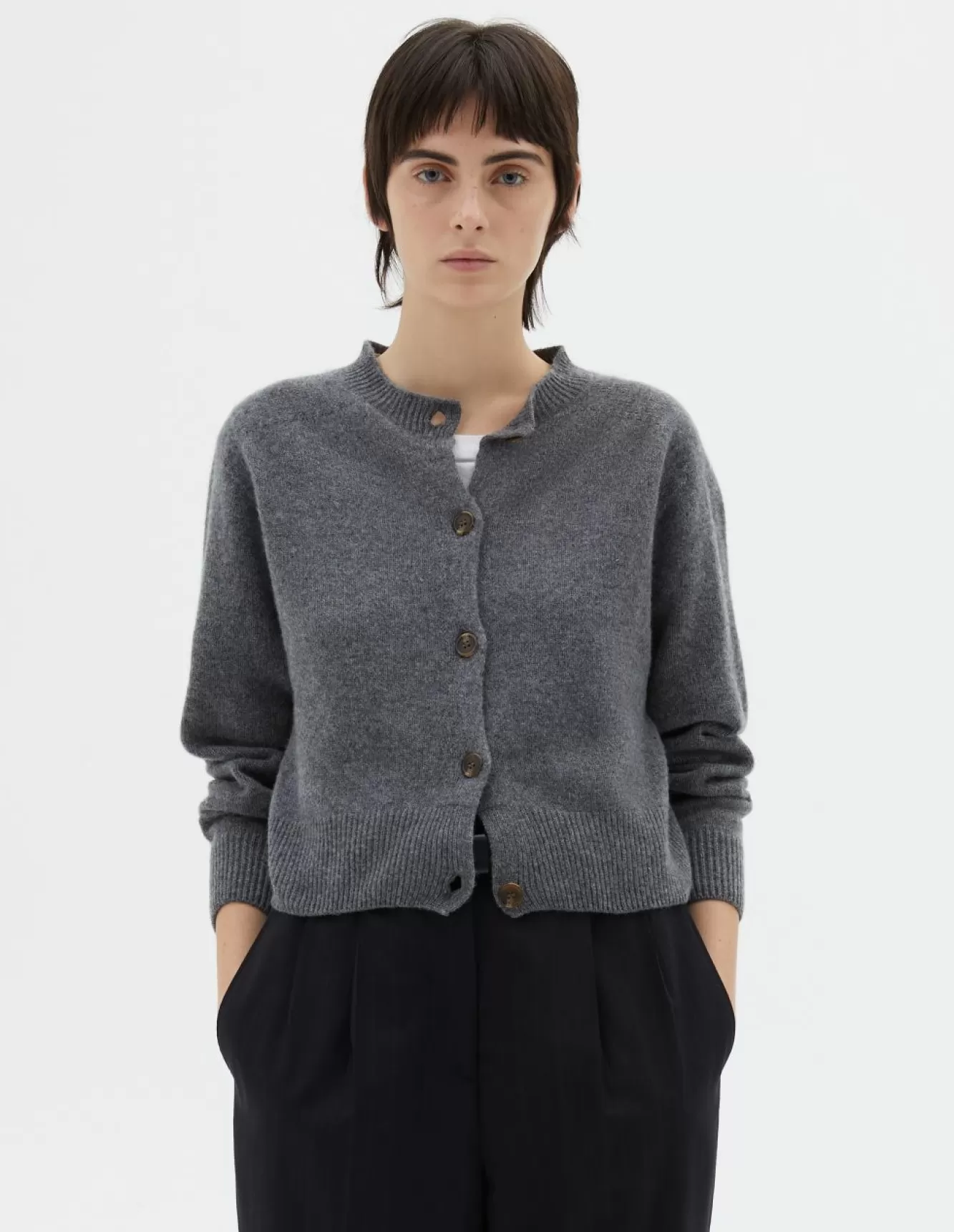 Margaret Howell SMALL CREW NECK CARDIGAN Charcoal Outlet