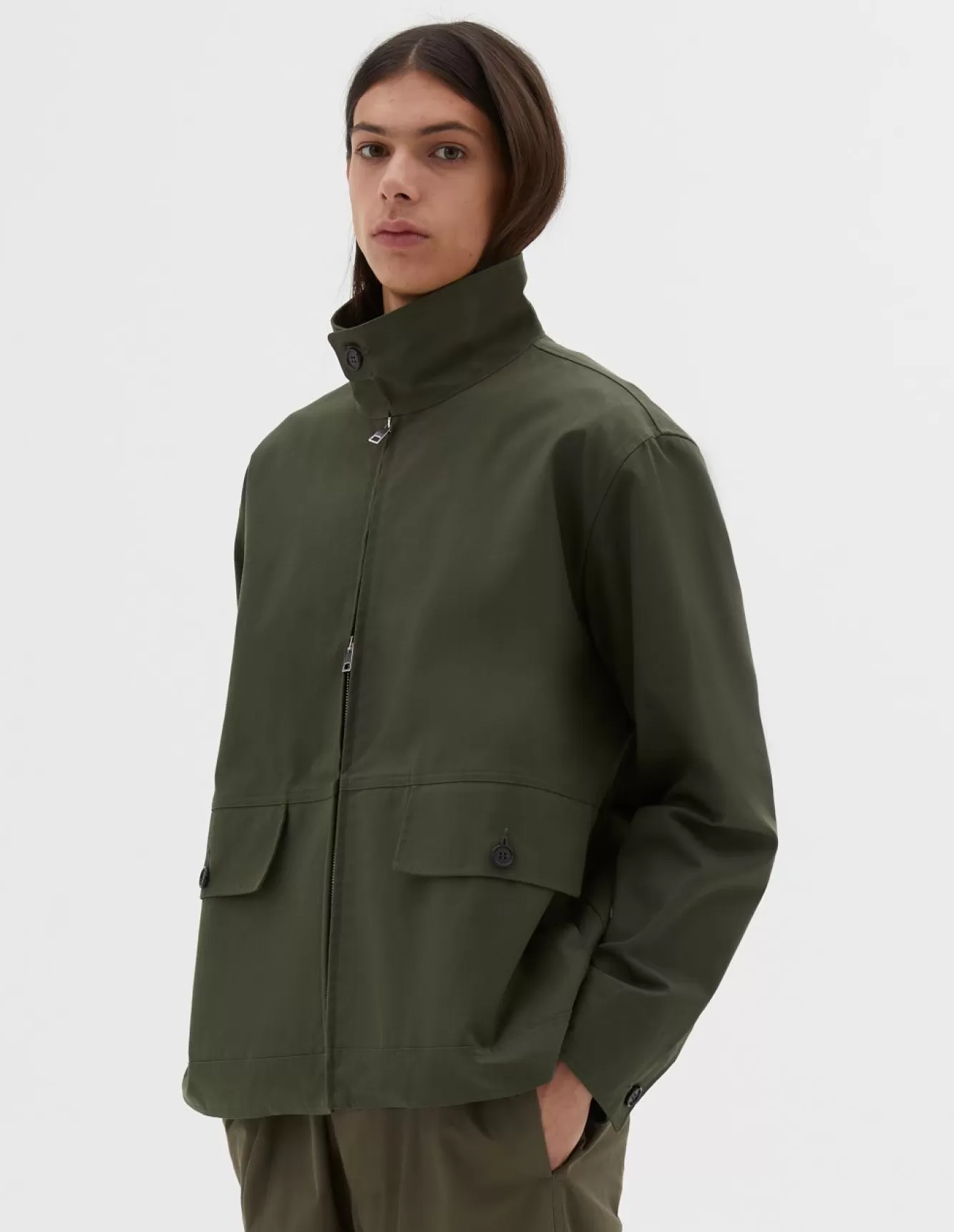 Margaret Howell STAND COLLAR JACKET Olive Best Sale