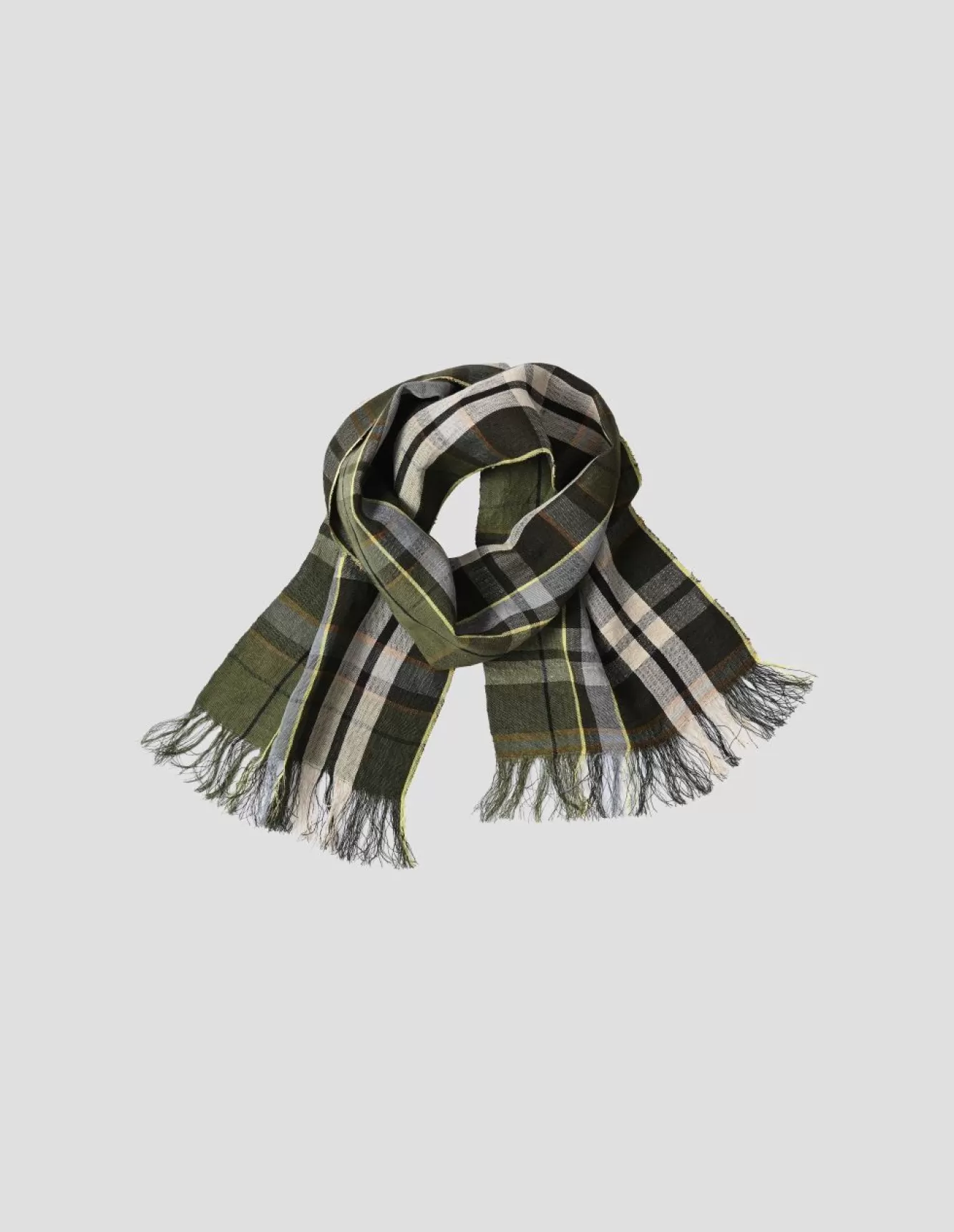 Margaret Howell SUMMER TARTAN SCARF KHAKIBROWNYELLOW Hot