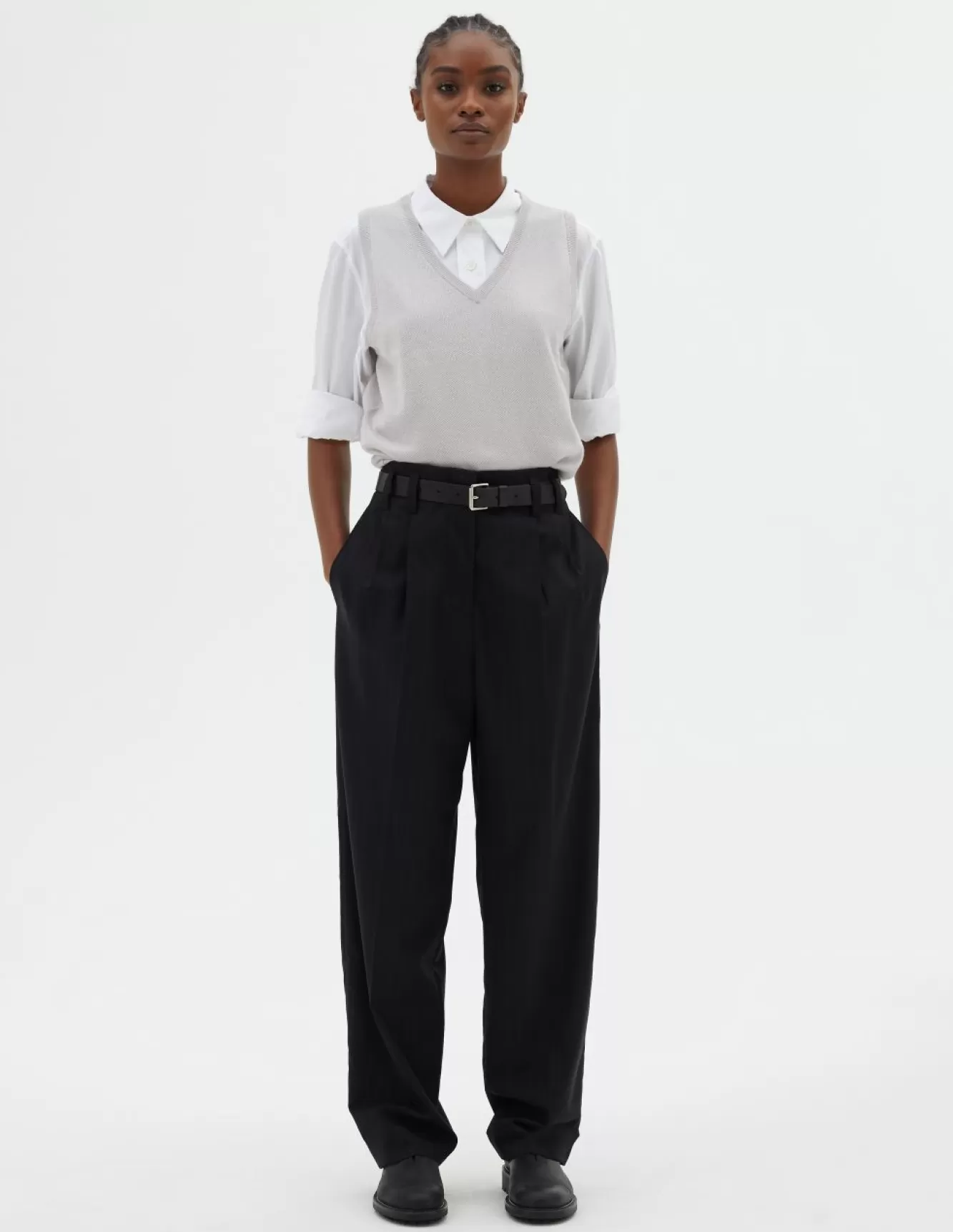 Margaret Howell TWIN PLEAT TROUSER NAVYCHALK Cheap